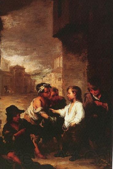 Bartolome Esteban Murillo homas of Villanueva dividing his clothes among beggar boys Spain oil painting art
